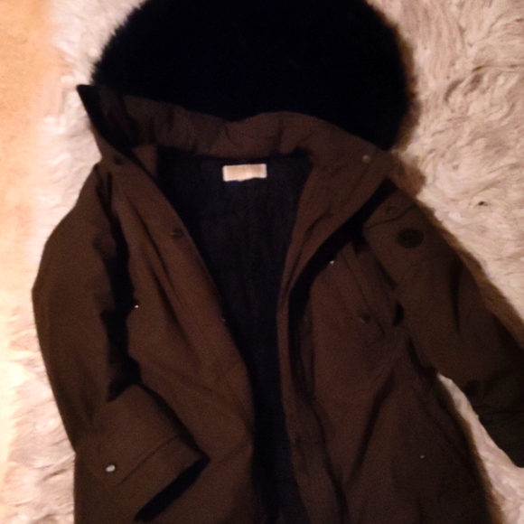 Michael Kors Brown faux fur hood long stylish, goose down Jacket - Picture 1 of 4